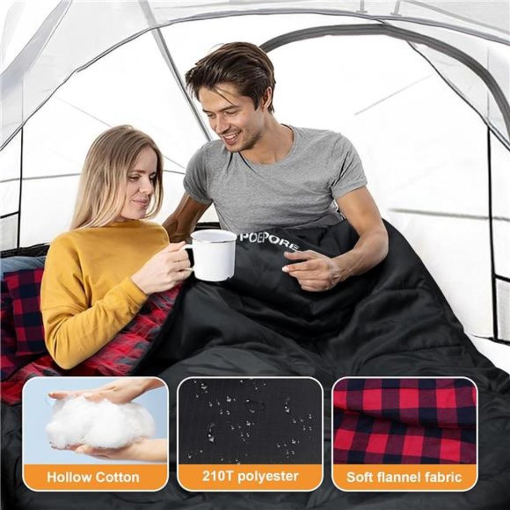 Adults Double Sleeping Bag Flannel with 2 Pillows - Picture 4 of 6